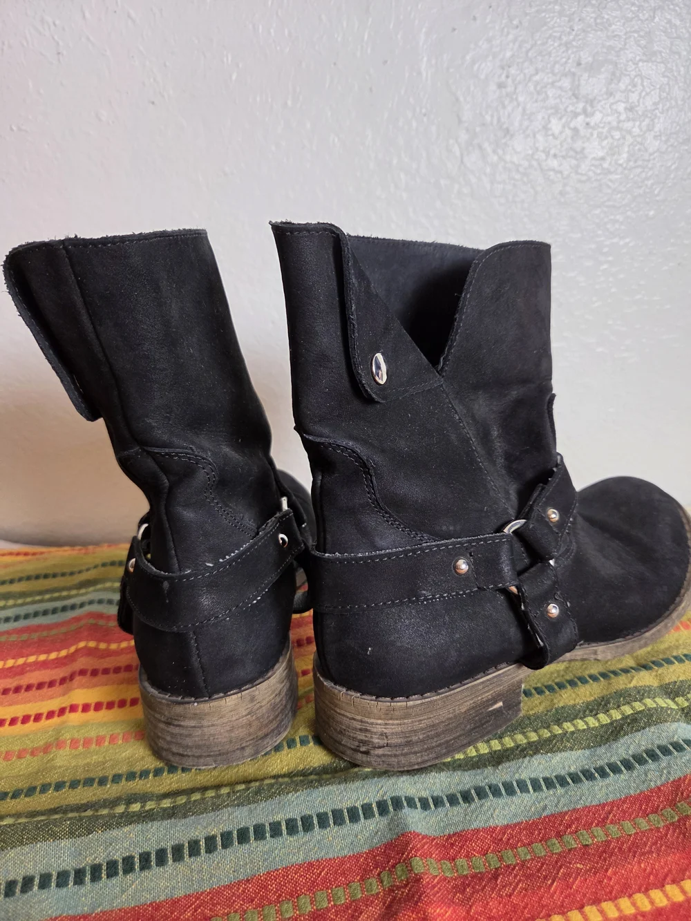 Black Suede Women's Mid-Calf Harness Boots Made In Italy Size 40 US Size 9